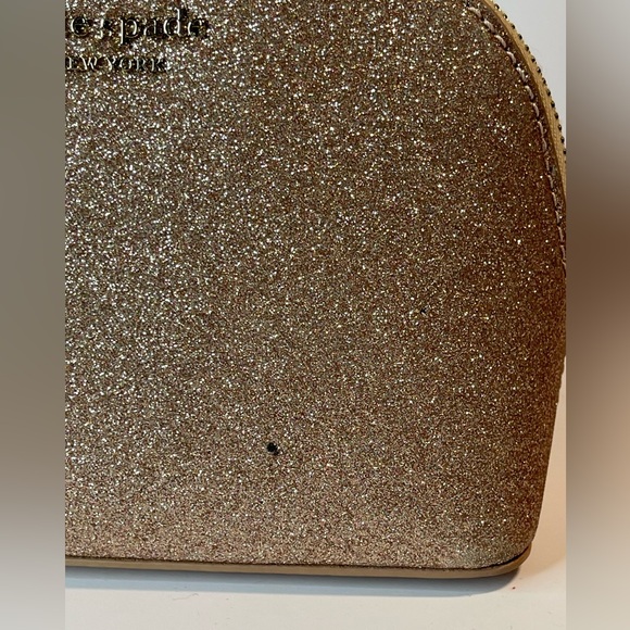 Kate Spade NY Saffiano Tinsel Glitter Rose Gold Dome Pouch Gently Preloved - Picture 9 of 10